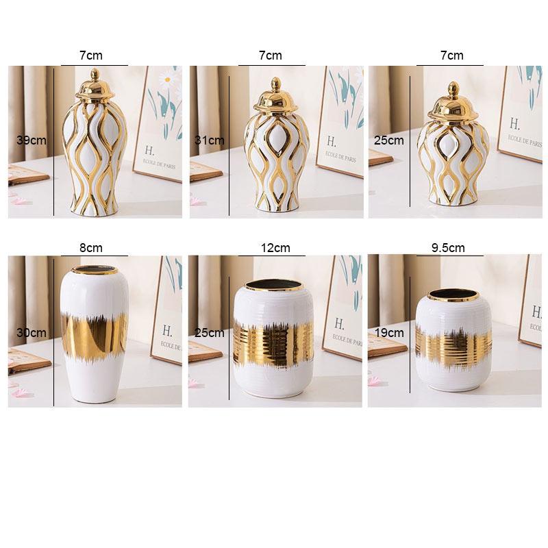 Ceramic Golden Vase Geometric Pattern Porcelain Storage Tank Ginger Jar Ceramic Crafts Ornament Home Decoration Accessories
