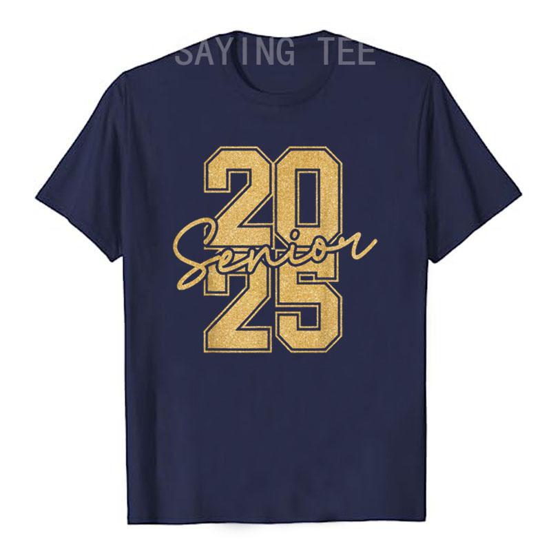 

Senior 2025 Class of 2025 Gold Black Senior Graduation Gift T-Shirt Family Matching Outfits Letters Printed Saying Tee Cool Top 4XL