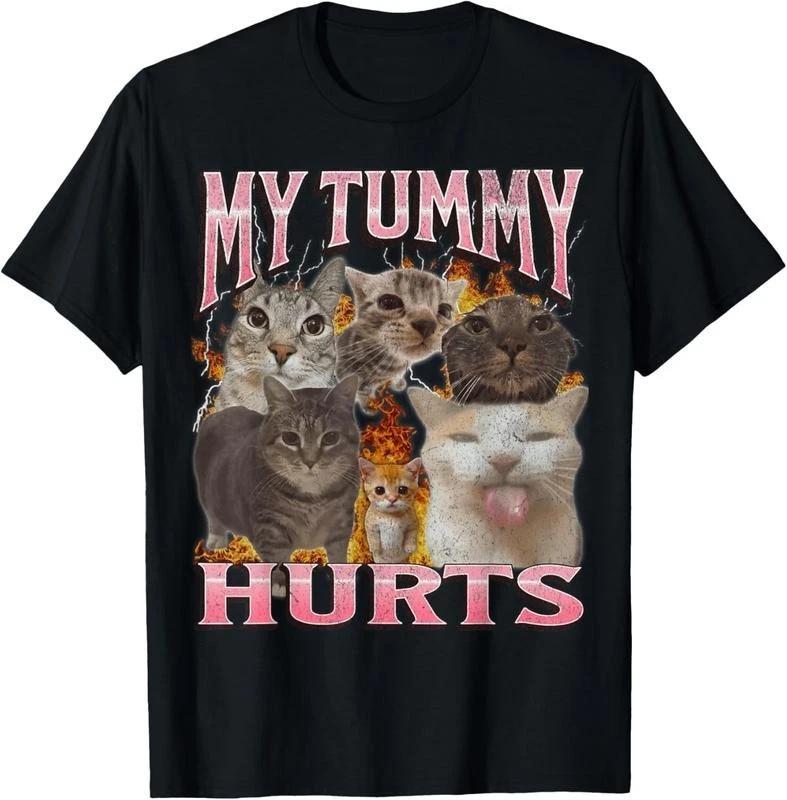 My Tummy Hurts Funny Cat Meme Bootleg Graphic T-Shirt 3XL