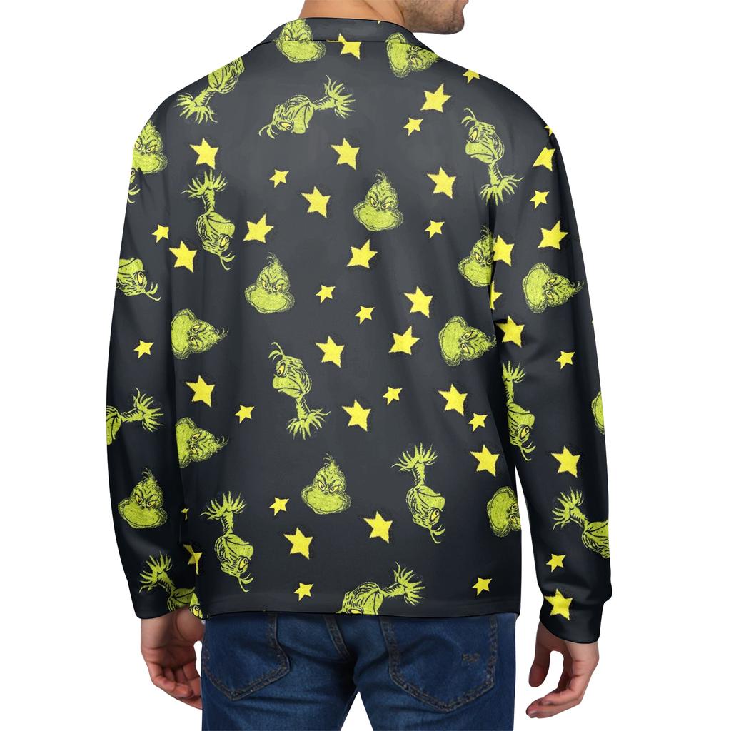 Men's Casual Christmas Print Button Long Sleeve Shirt