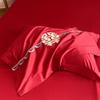 Luxury Dragon & Phoenix Embroidered Wedding Bedding Set - Red Bridal Room Dowry Sheet & Duvet Combo