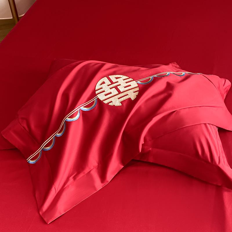 Luxury Dragon & Phoenix Embroidered Wedding Bedding Set - Red Bridal Room Dowry Sheet & Duvet Combo