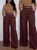 Women's Mid High Waist Belted Wide Leg Suit Pants Solid Non Stretch Formal Long Trousers With Side Pockets Spring Winter Elegant Office Bottoms