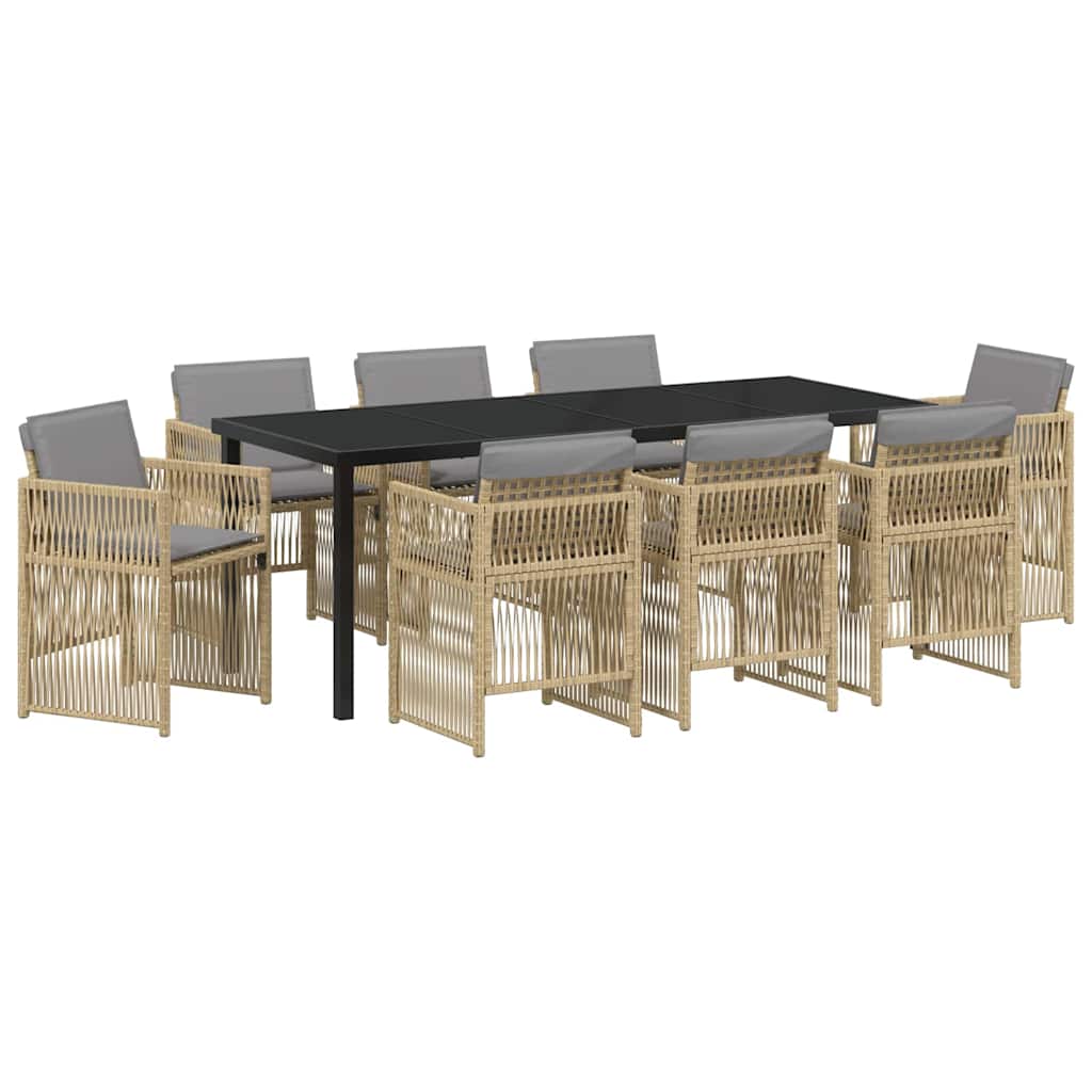 Garden Dining Set 9 pcs Beige Powder Coated Steel