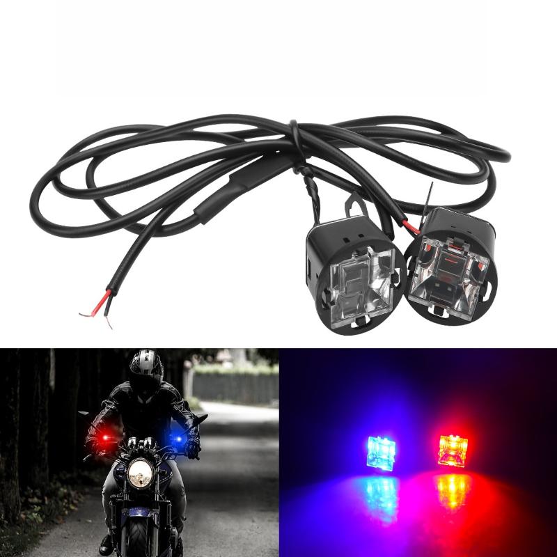 2Pcs Duol Color Led Spotlight Motorcycle Led Mirror Light Warning Flashing Light Running Light For Utv Atv Red Blue 12V