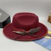 Vintage Woolen Top Hat Men'S And Women'S Wide-Brimmed Jazz Hat British Style Feather Decorative Versatile Hat