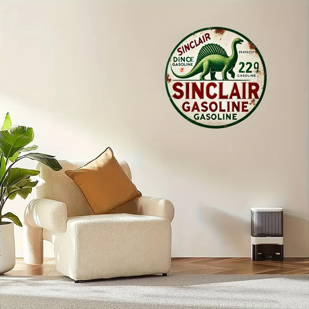 Placa de metal Sinclair Dino Gasoline, decoração de parede rústica com tema automotivo e óleo clássico, colecionador de antiguidades, alumínio vintage