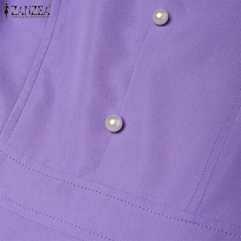 ZANZEA Damen Quadratkragen Lässig Kurzarm Elegantes Kleid