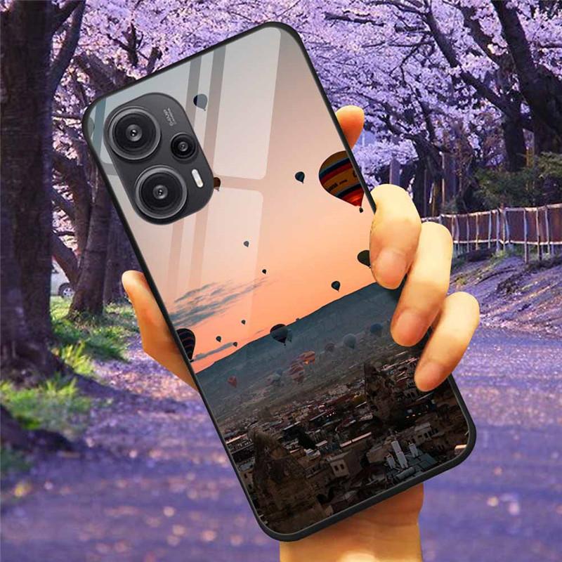 For Xiaomi Poco F5 5G / F5Pro Case Tempered Glass Lake Moon Hard Phone Cover for POCO F5 Pro Capas Funda on PocoF5 Luxury Coque