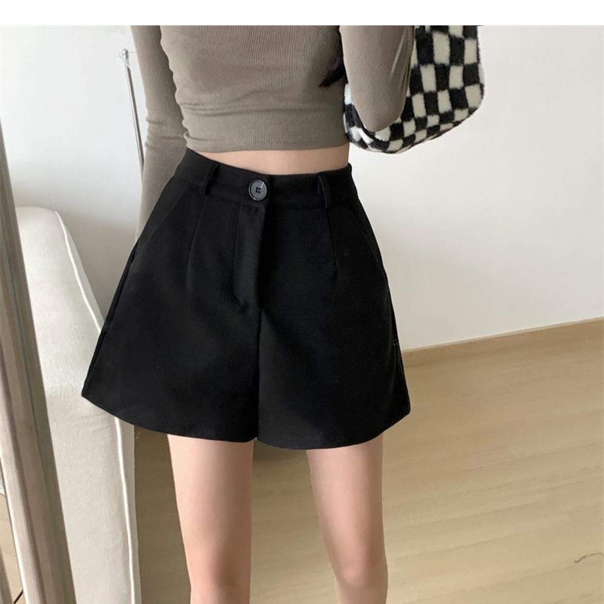 

Женские шорты-костюм с высокой талией, черные, с широкими штанинами - Маленький размер, Стройнящие, Мода Осень/Зима Small чёрный