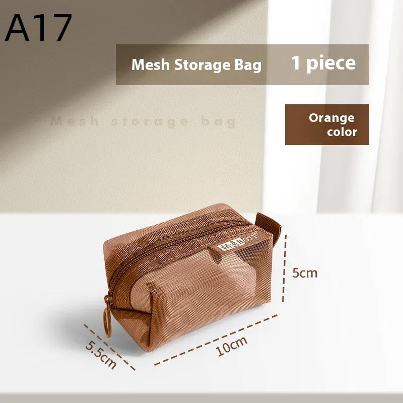 1Pc Portable Mini Zipper Mesh Storage Bag Coin Purse Small Square Mesh Coin Purse Travel Storage Carry Pouch With Zippered