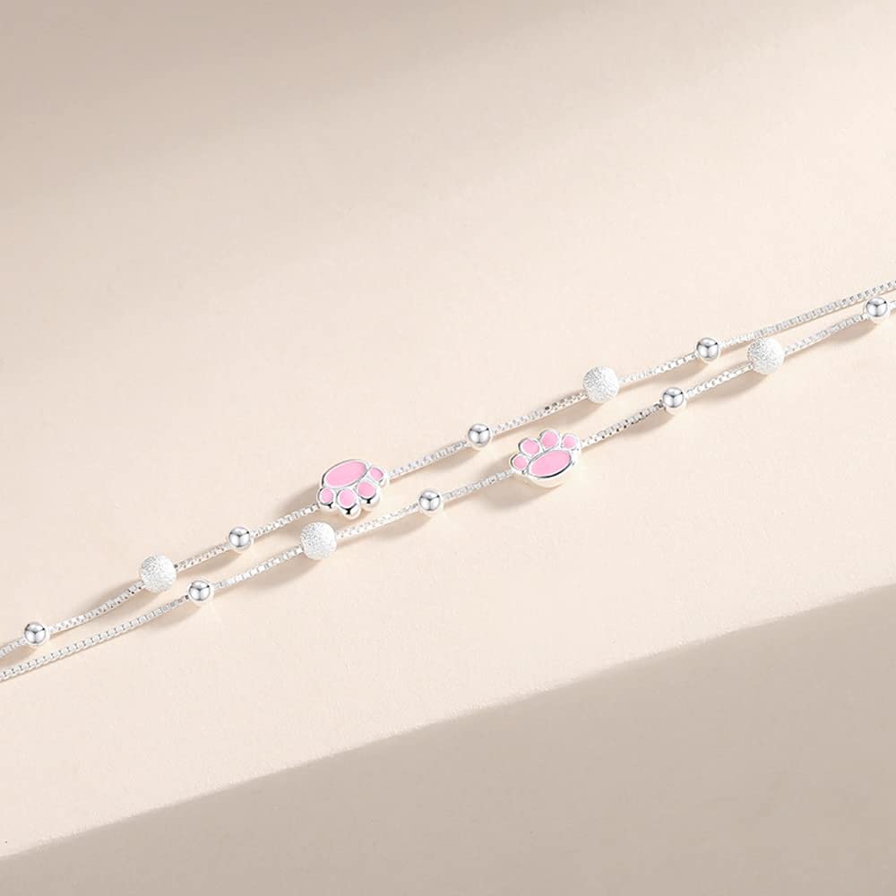 925 Sterling Silver Cat Bracelet for Popular Cute Cat Paw Comes with a Gift Box High-quality Women, Bracelet, Bracelet, Jewelry, (White Gold)