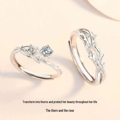 Ρυθμιζόμενα Δαχτυλίδια Ζευγαριού Τριαντάφυλλο με Αγκάθια 925 Ασήμι - Μοναδικό Σχέδιο Δώρο Ημέρας του Αγίου Βαλεντίνου