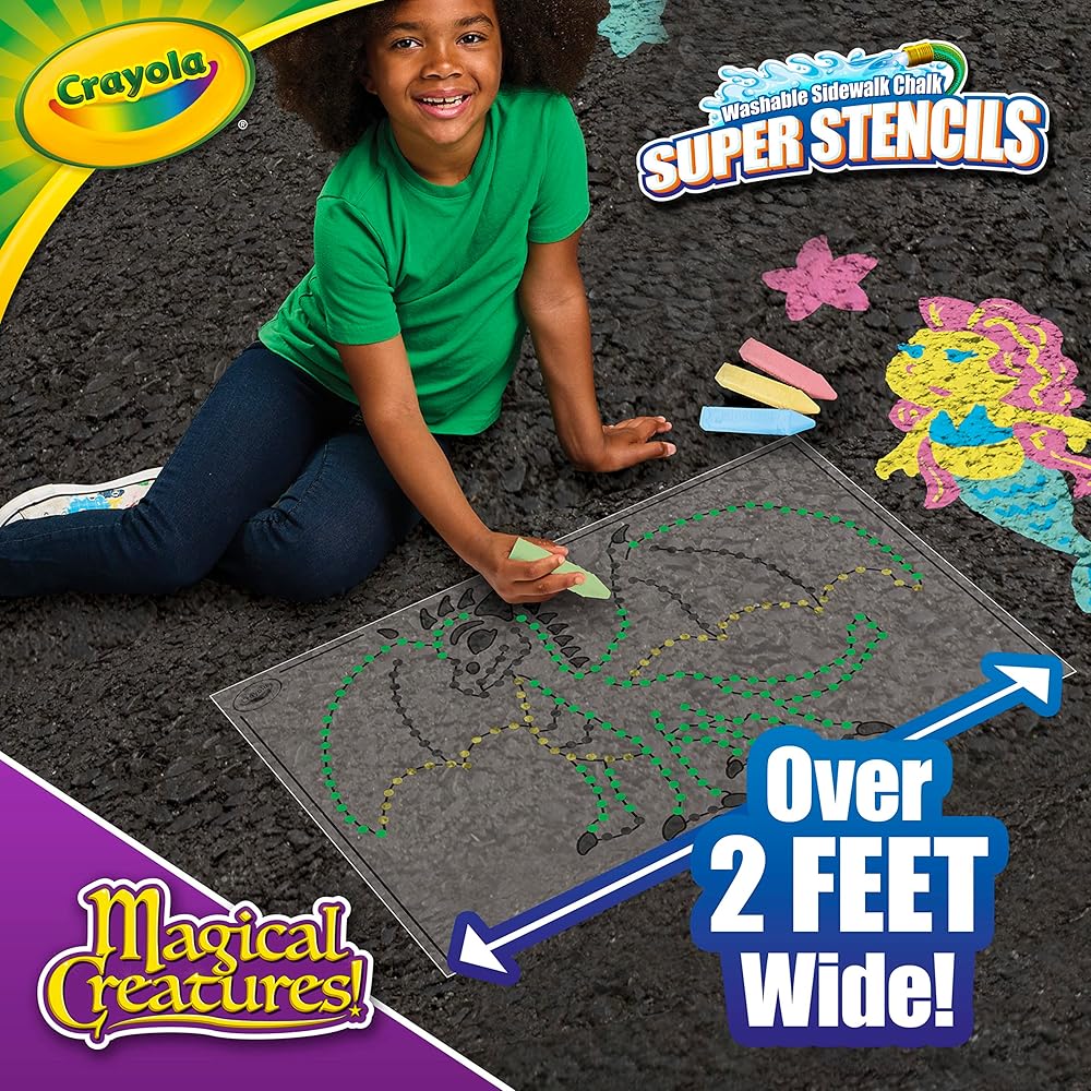 Crayola Jumbo Chalk Set with Washable Chalk In 4 Colors and 3 Stencil Sheets Outdoor Chalk 031001