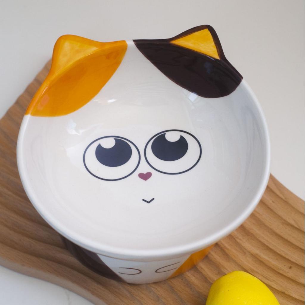 High Footed Ceramic Cat Bowl, Pet Bowl, Slanted Neck Protection Bowl, Decorative Ceramic Storage Box, Desktop Storage