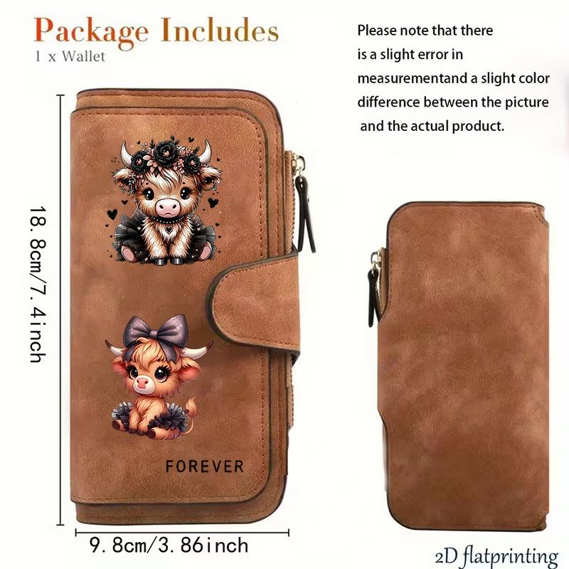 Scottish Highland Cow Pattern Women's Long Wallet Multi-functional Portable Snap Coin Purse Fun Design Perfect for Birthday Gift and Daily Use Ideal