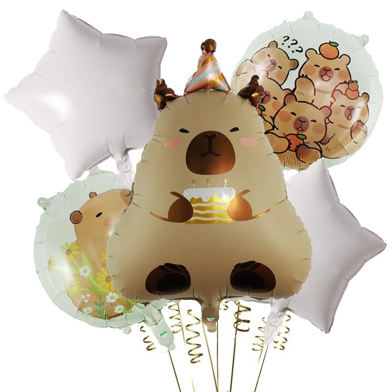

5 шт. мультяшных воздушных шаров из алюминиевой пленки «Капибара», милый набор детских декораций для дня рождения «Капибала», воздушные шары для детского душа as the picture
