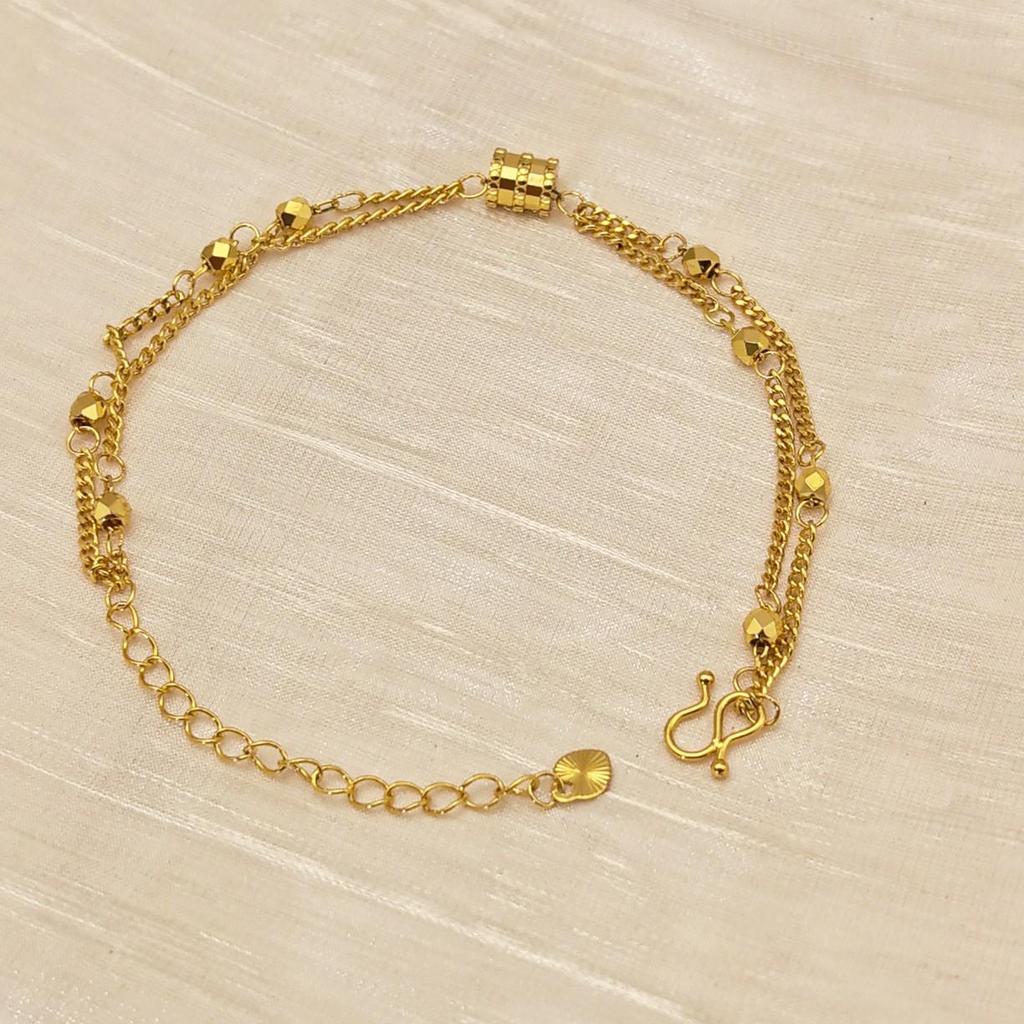 Elegant Women's Double-Layer Bracelet: Brass Plated, Simulated Gold, Featuring Luck Beads, Versatile and Exquisite Design.