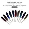 1 Set Vintage Feather Pen with 5 Pen-Nibs Oblique Pen Set Retro Calligraphy Feather Dip Pen Creative Birthday Holiday Gift Set