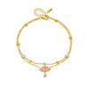 Gold Double Layer Anklet with Pink Lotus Pendant Zircon, Dainty Foot Chain for Women Summer Beach Jewelry