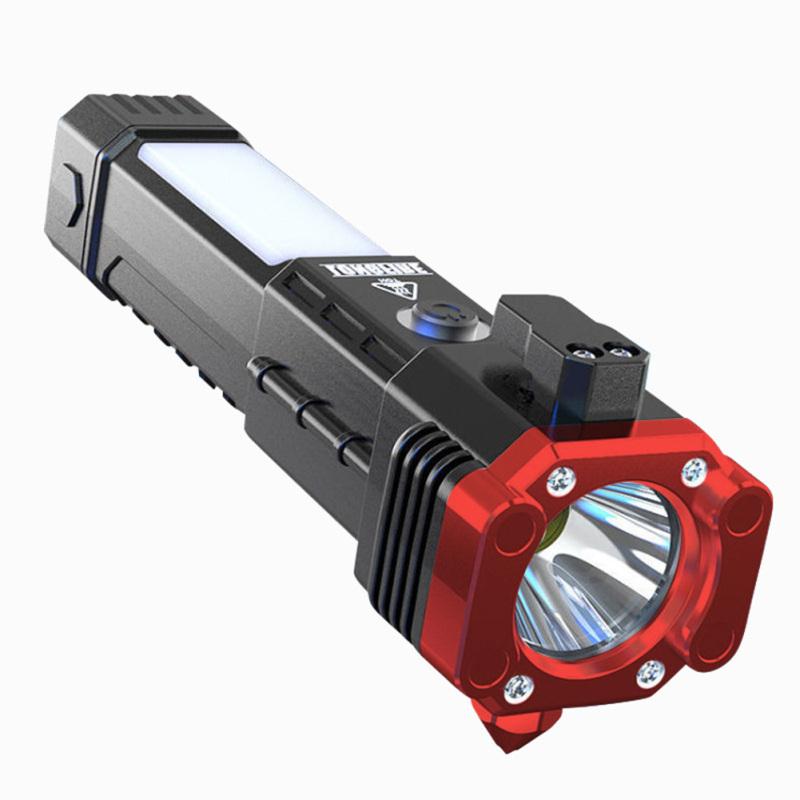 Flashlight Usb Rechargeable Torch Light With Hammer Knife Power Bank Cob Led Work Light For Outdoor