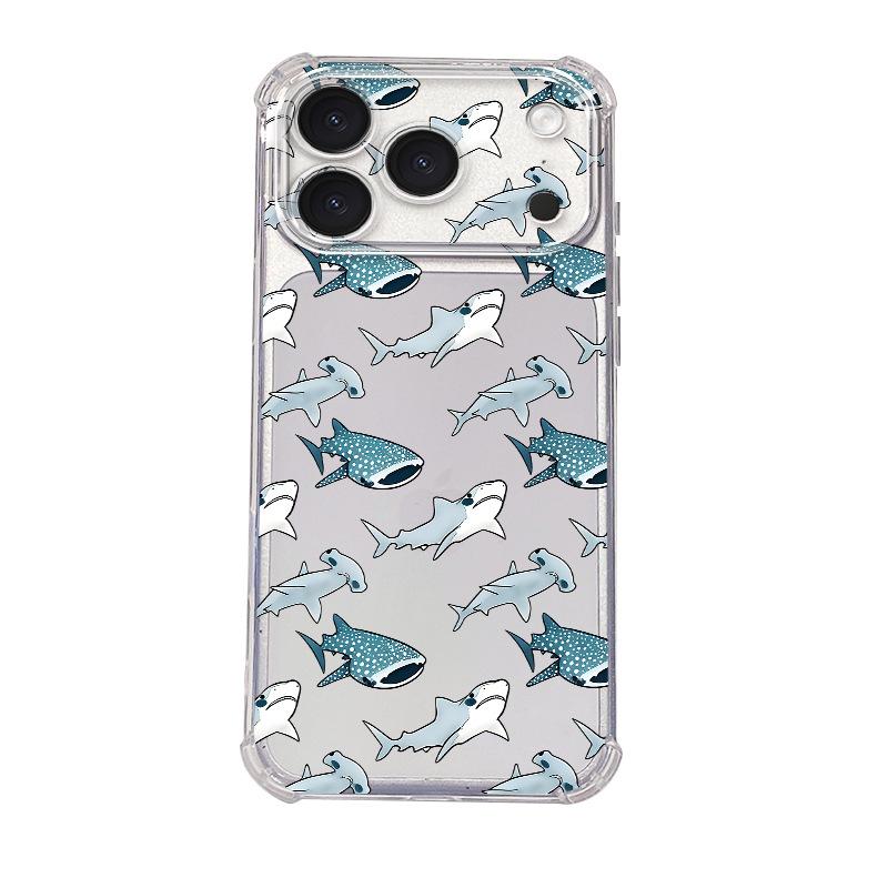 Factory cartoon shark pattern UV painting Apple 16promax mobile phone case four corners anti-drop TPU soft case