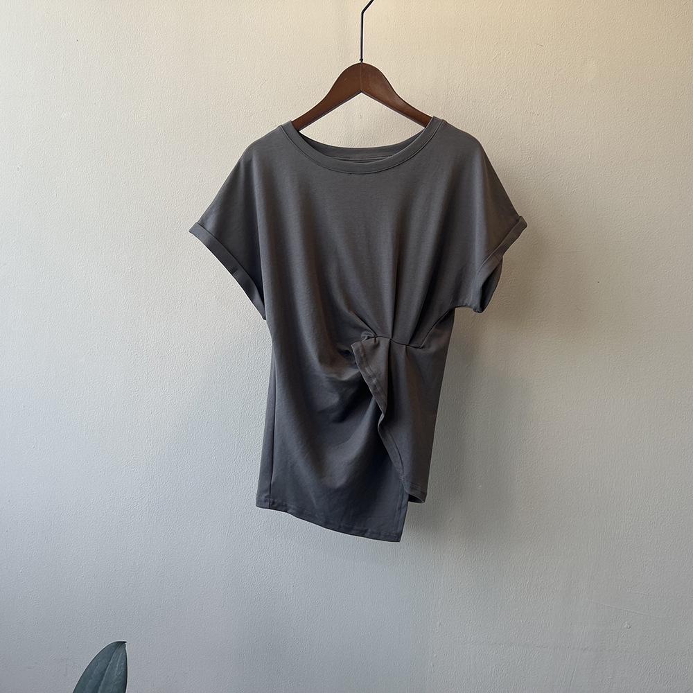 

Yan Shuang Women s Ruched Waist Irregular Neck T-shirt - Summer Design