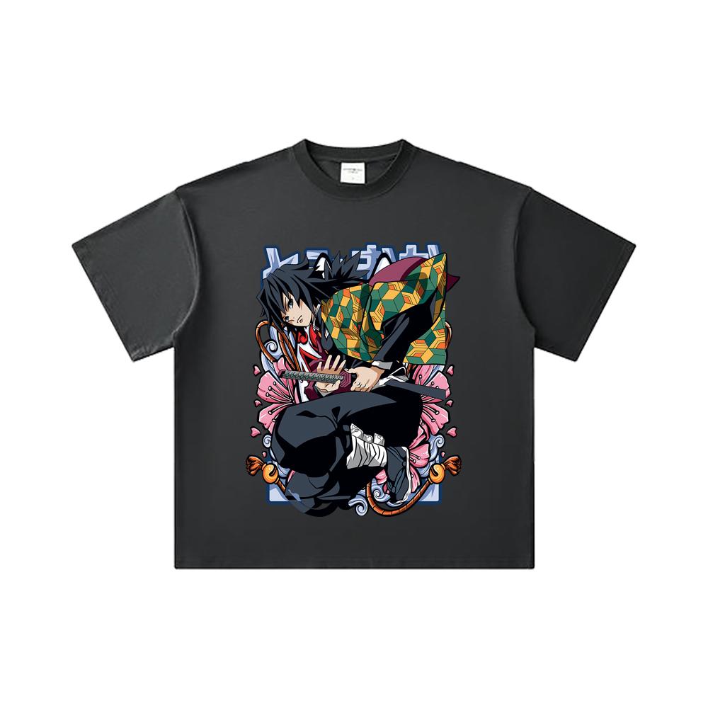 260 GSM Double Yarn 32 Count 100% Cotton Demon Slayer V74 Tomioka Print Unisex Heavy Cotton T Shirt