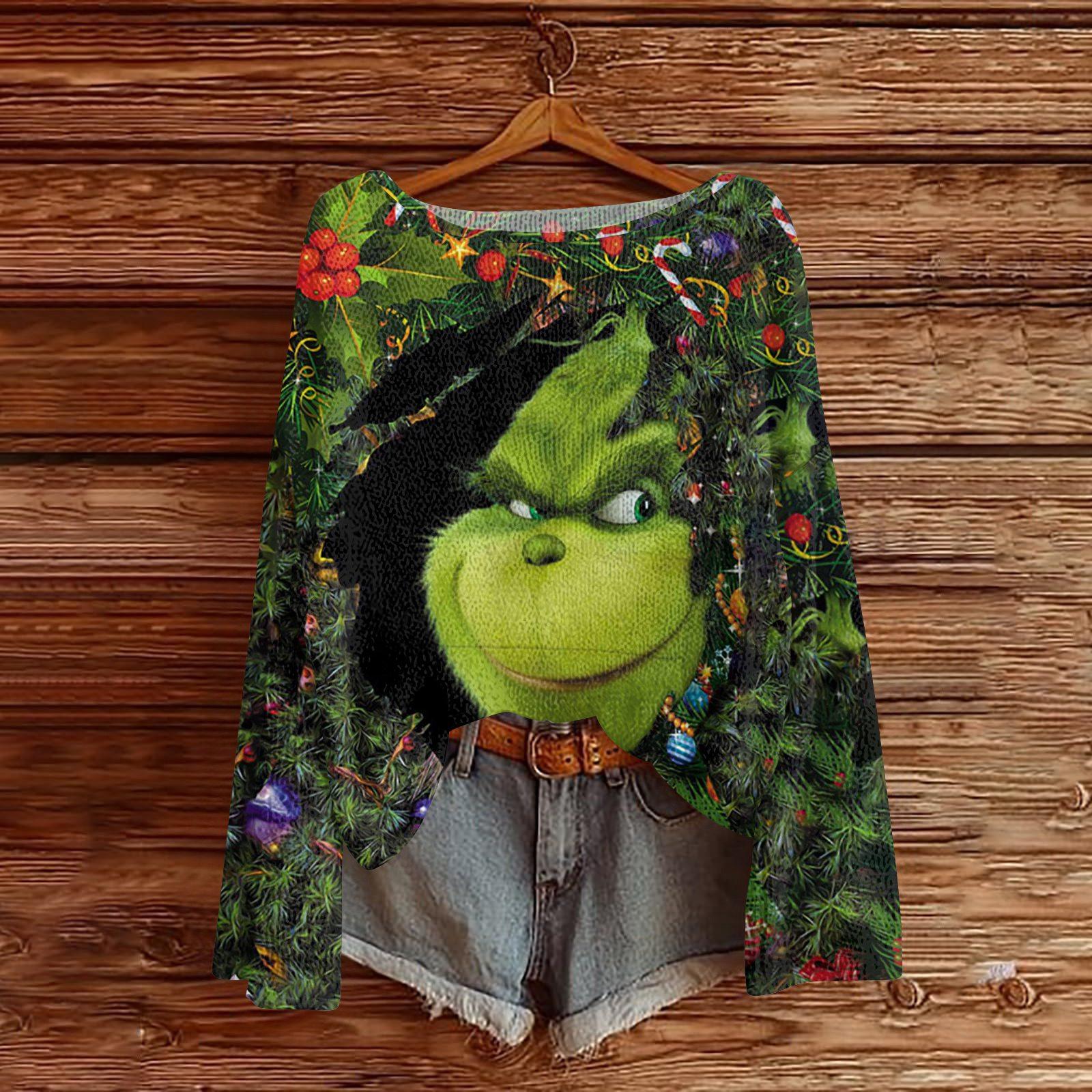 

Рождественские толстовки для женщин Вязаный свитер Милая рубашка Осенний свитер с круглым вырезом Топы XL