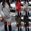 Women's Autumn and Winter Mini Dress Casual Solid Round Neck Long Sleeve Basic Female Fashion Warm Short Dresses Vestidos Mujer