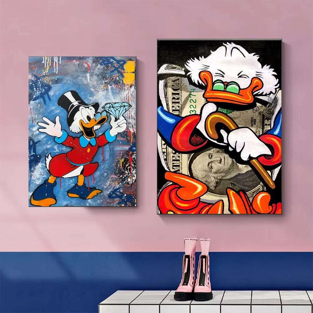 Donald Duck Diamond Painting Scrooge Mcduck Money Cartoon Graffiti Wall Poster Prints Living Room Home Pictures Decor