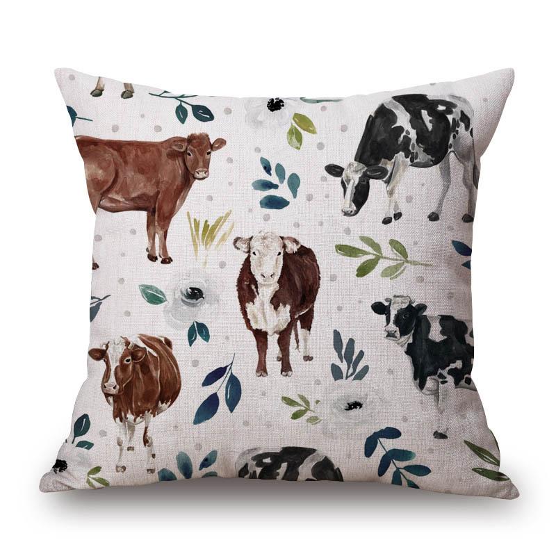 Highland Cows Animals Painting Cushion Covers Flower Blossom Decorative Pillow Case For Sofa Xcm