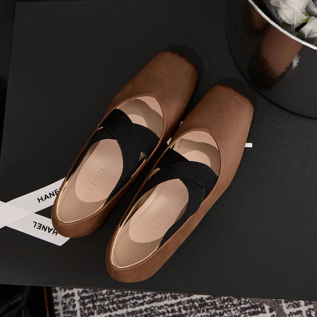 Leather Single Shoes Women's Ballet Mary Jane Shoes Versatile Thick Heel Women's Shoes Retro Shallow Mouth Ballet Shoes Autumn