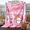 Custom Text Flannel Throw Blanket, Lightweight Cozy Bed Sofa BlanketMy Melody