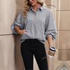 YYFS Women's Fashion Casual Solid Color Print Long Sleeve POLO Neck Blouses & Shirts