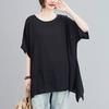 Plus Size Summer Round Neck Women Contrast Color Asymmetric Patchwork T-shirts Casual Short Sleeve Loose Mid Chiffon Shirt Tops