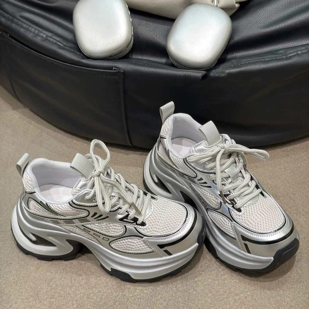 Popular Mesh Dad Shoes Women 2025 Summer New Muffin Thick Sole Heightened and Thin Lightweight Casual Sports Shoes Tide