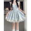 Summer sweet and gentle wind lace floral small flying sleeves splicing A word princess puffy dress dress waist and thin