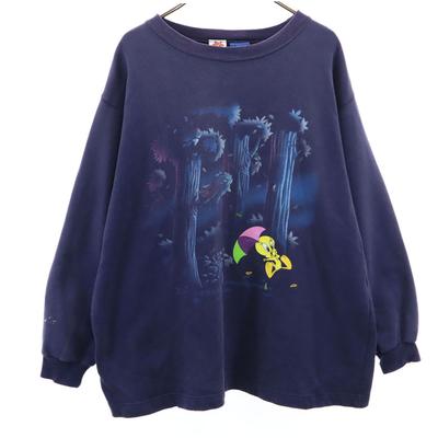 90s Old Long Sleeve Sweat Trainer Tweety Fleece Lining Men's Used
