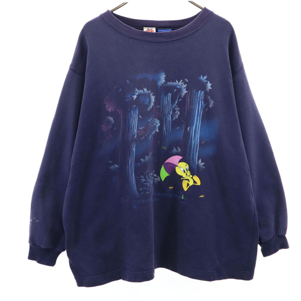 LOONEY TUNES 90s Old Long sleeve sweat trainer Tweety Fleece Lining Men's Used