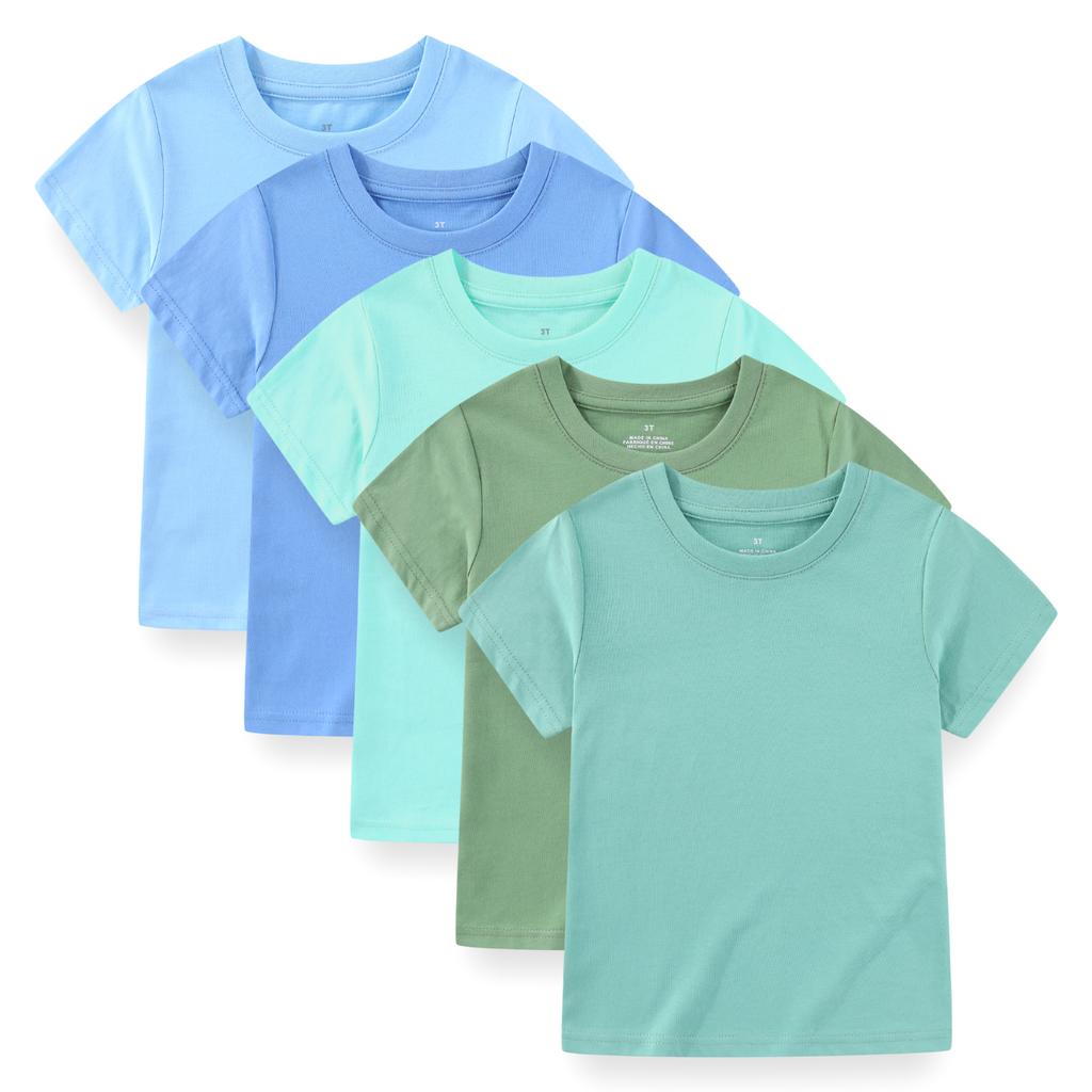KIDDIEZOOM 5 Pcs Fashionable and Comfortable Short Sleeved T-shirt for Infants and Young Children, Boys and Girls, 100% Pure Cotton Newborn Clothing