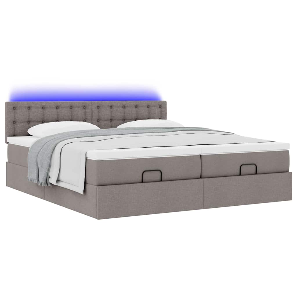 Ottoman Bed with Mattresses & LEDs Taupe 160x200 cm Fabric
