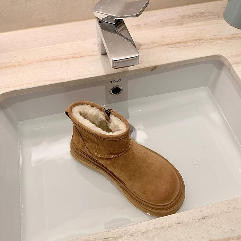 

Шерстяная версия~ Маленькие ушки, плюшевые хлопковые туфли на толстой подошве, короткое голенище, шерстяные полусапожки, женские цельномеховые сноубутсы 35 верблюд