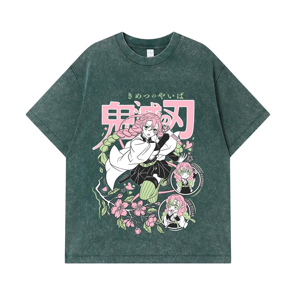 275 GSM Washed T-shirts 100% Cotton Demon Slayer V6 Mitsuri Print Unisex Heavy Cotton T Shirt