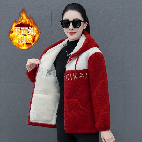 

Women Winter Loose Fit Thickened Fleece Jacket Full Zip Hooded Outerwear Soft Warm Coat with Pockets Casual Long Sleeve Sweatshirt XXXXL красный