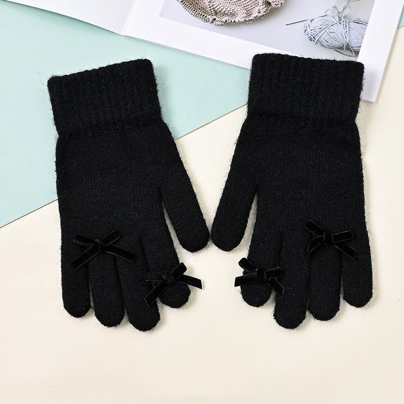 Student Girl Wool Warm Glove Korean Fashion Bow Tie Solid Color Children Glove Autumn Winter Warm Cashmere Outdoor Knitted Glove