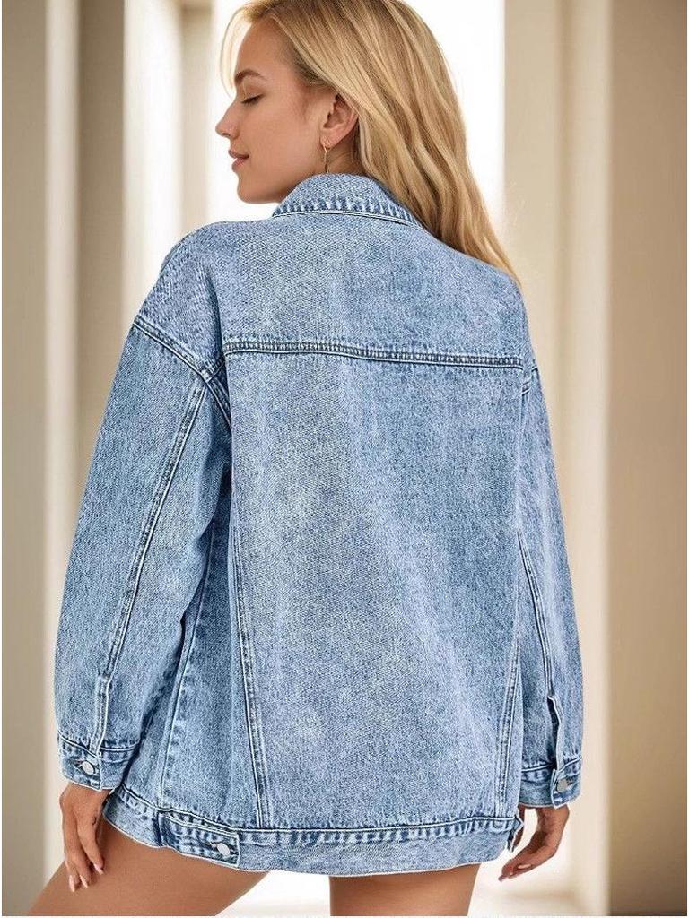 Női Középhosszú Alkalmi Farmerkabát - Tavaszi/Őszi Laza Szabású