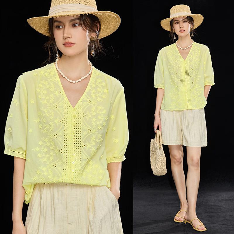 Women s French Style Cotton Embroidered Blouse S