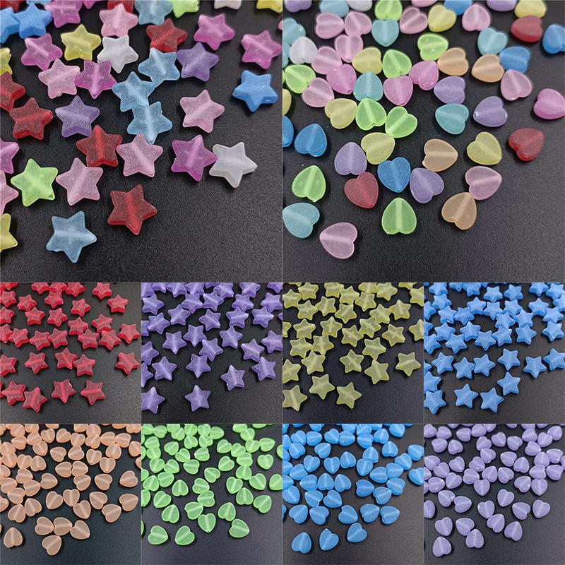 Home Party Supplies 50Pcs Wholesale Acrylic Beads Heart Star Frosted Matte Necklace Bracelet DIY For Pendant Jewelry Making