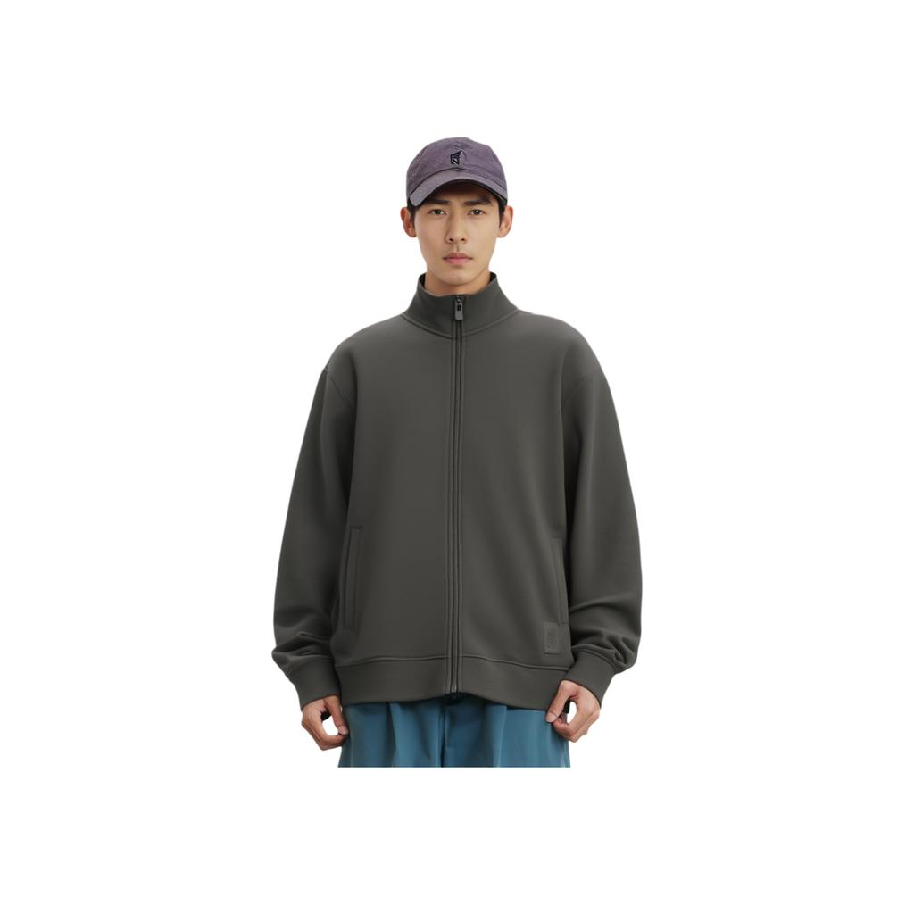 Li Ning Sports Trend Series Solid Color Zipper Stand Collar Comfortable Breathable Loose Sweatshirt Men Sweatshirt Graphite-Gray AWDU847-3